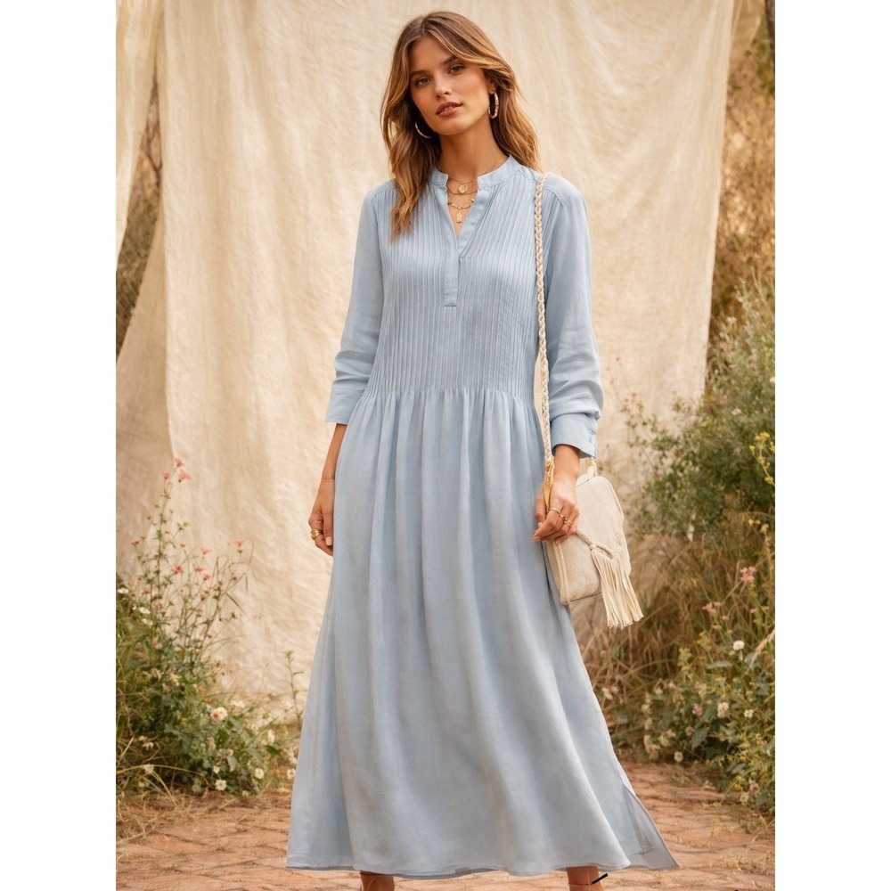 Samsoe Samsoe Elm Pintuck Oversized Shift Dress Dusty Blue Lagenlook‎ Boho M SEE
